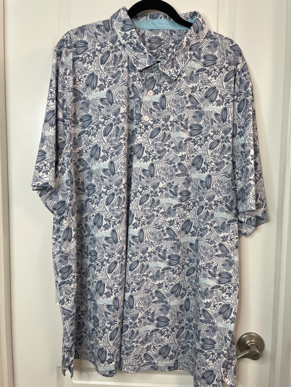 Puma Men's White Polo with Navy Blue Leaf Print